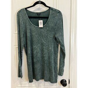 NWT Torrid 2xl Green Long-Sleeve T-Shirt with Crochet Detail Boho Ribbed Knit